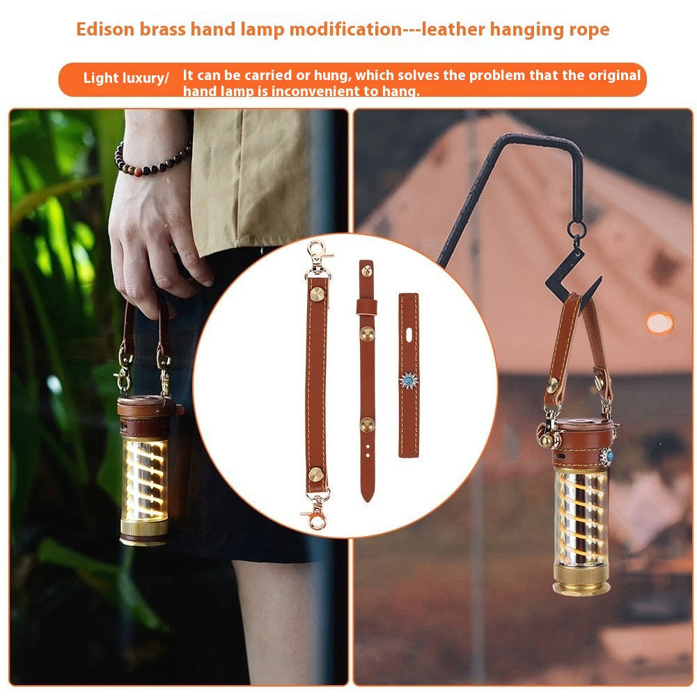 Leather Rope Camping Lantern Set Hanging Edison Style Lantern