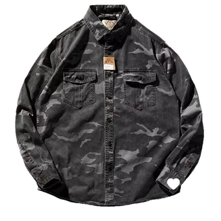Men Distressed Washed Camouflage Casual Jacket