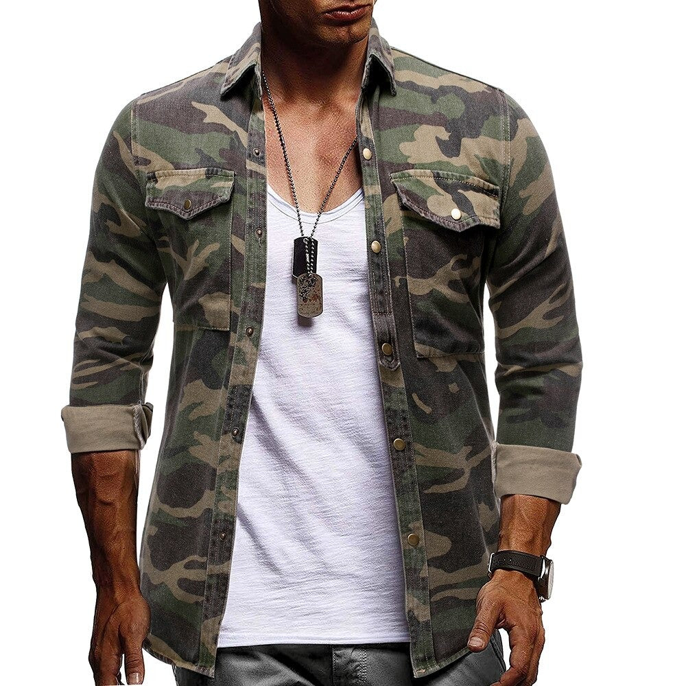 Camouflage Long Sleeve Denim Jacket