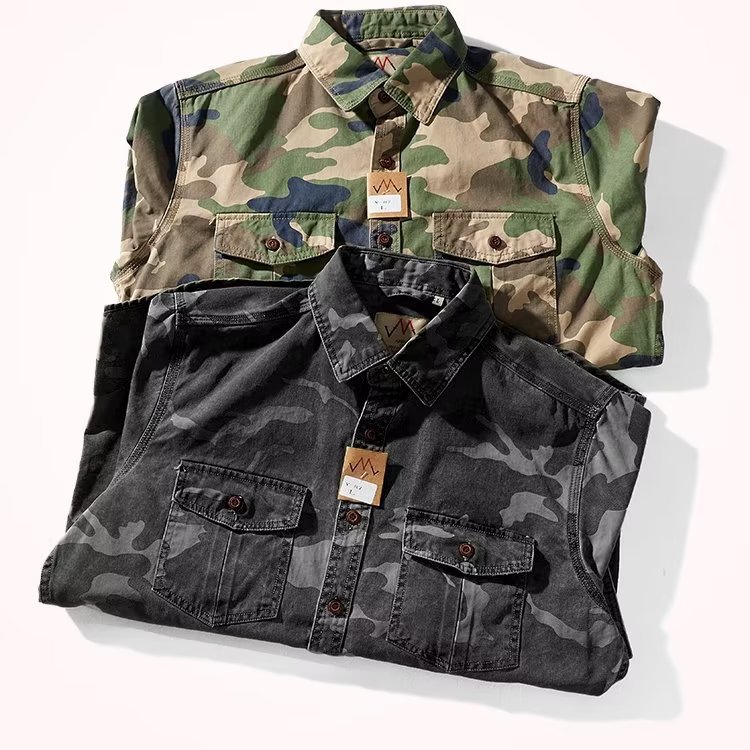 Men Distressed Washed Camouflage Casual Jacket