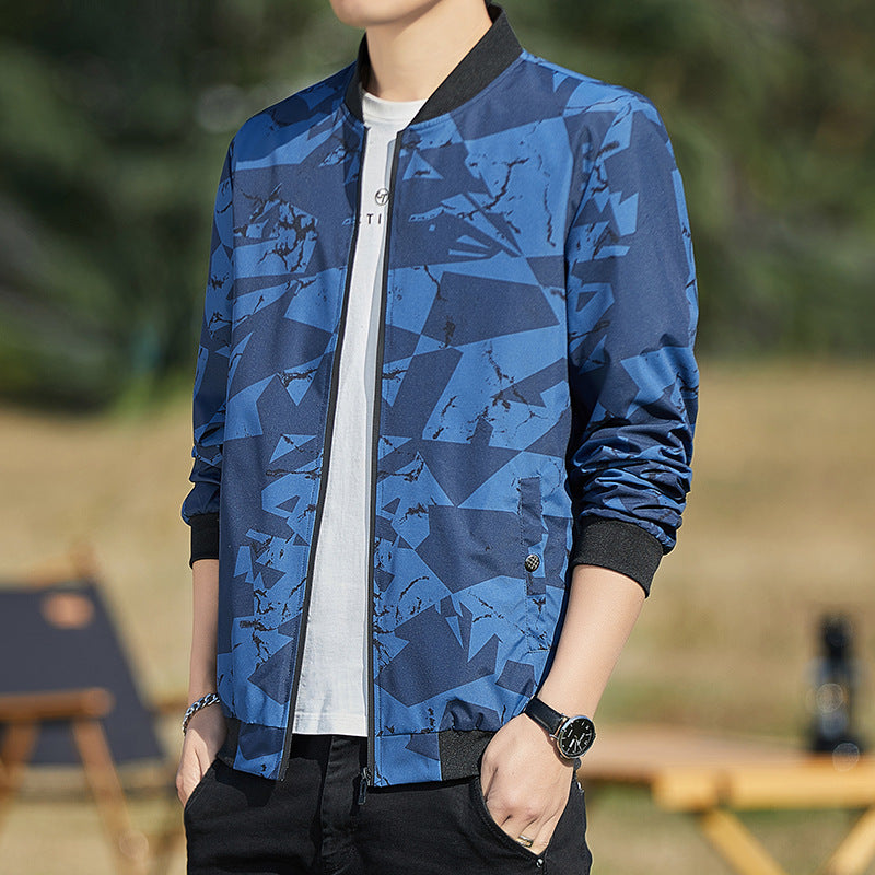 Men Stand Collar Camouflage Baseball Jacket Thin