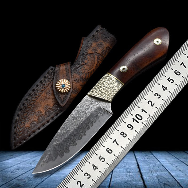 Damascus Steel Straight Pocket Knife High Hardness Camping Hunting