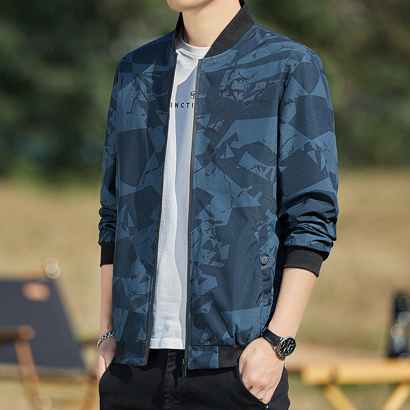 Men Stand Collar Camouflage Baseball Jacket Thin