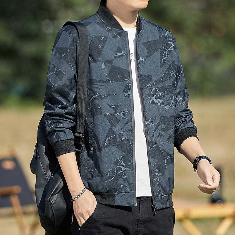 Men Stand Collar Camouflage Baseball Jacket Thin