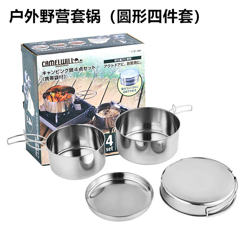 Outdoor Stainless Steel Camping Cookware Set Portable Pot Set