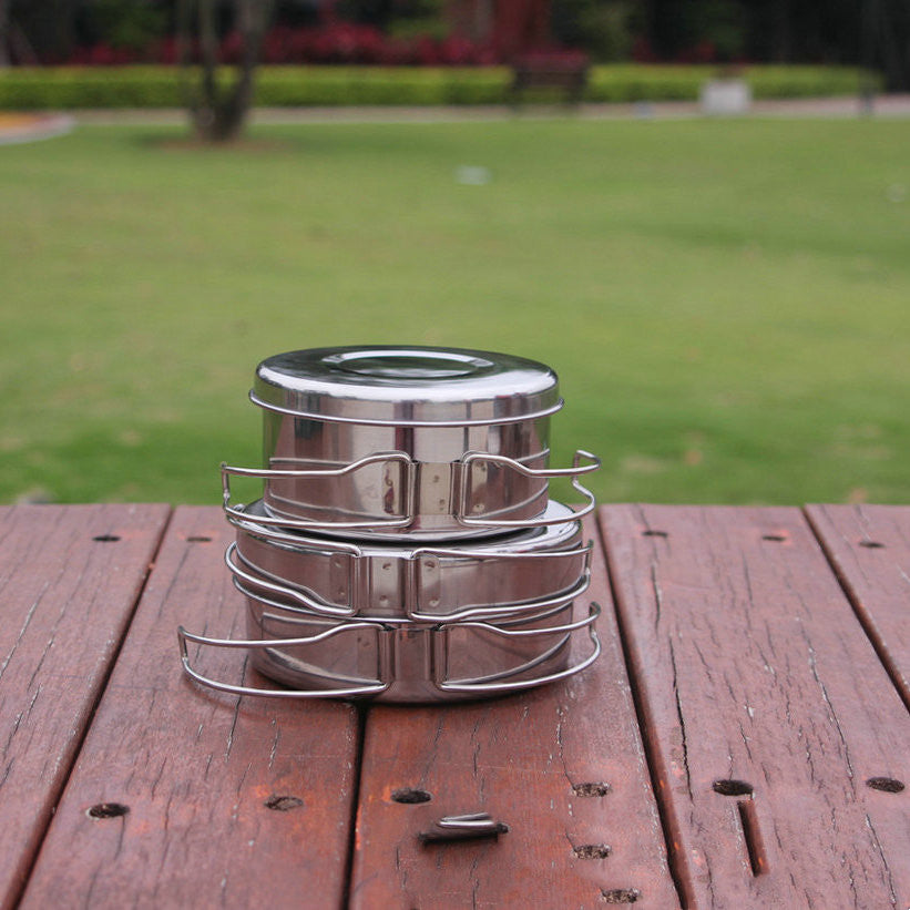 Outdoor Stainless Steel Camping Cookware Set Portable Pot Set