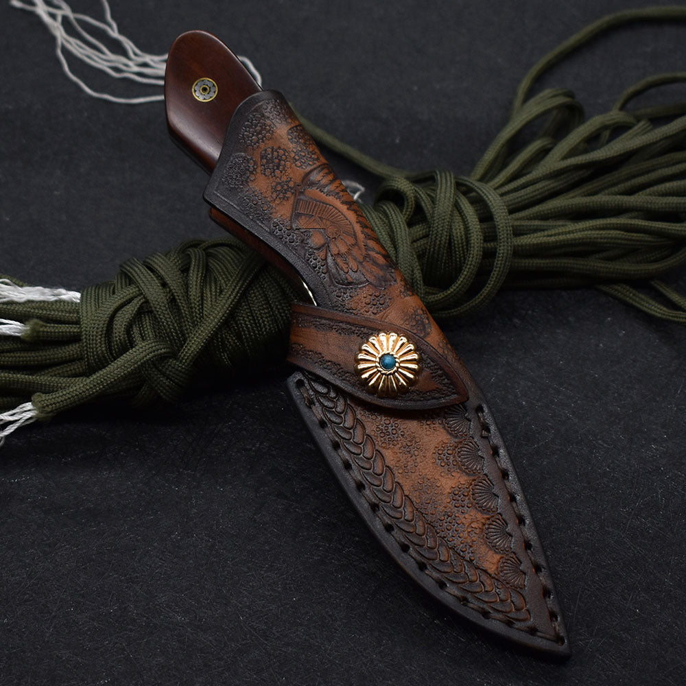 Damascus Steel Straight Pocket Knife High Hardness Camping Hunting