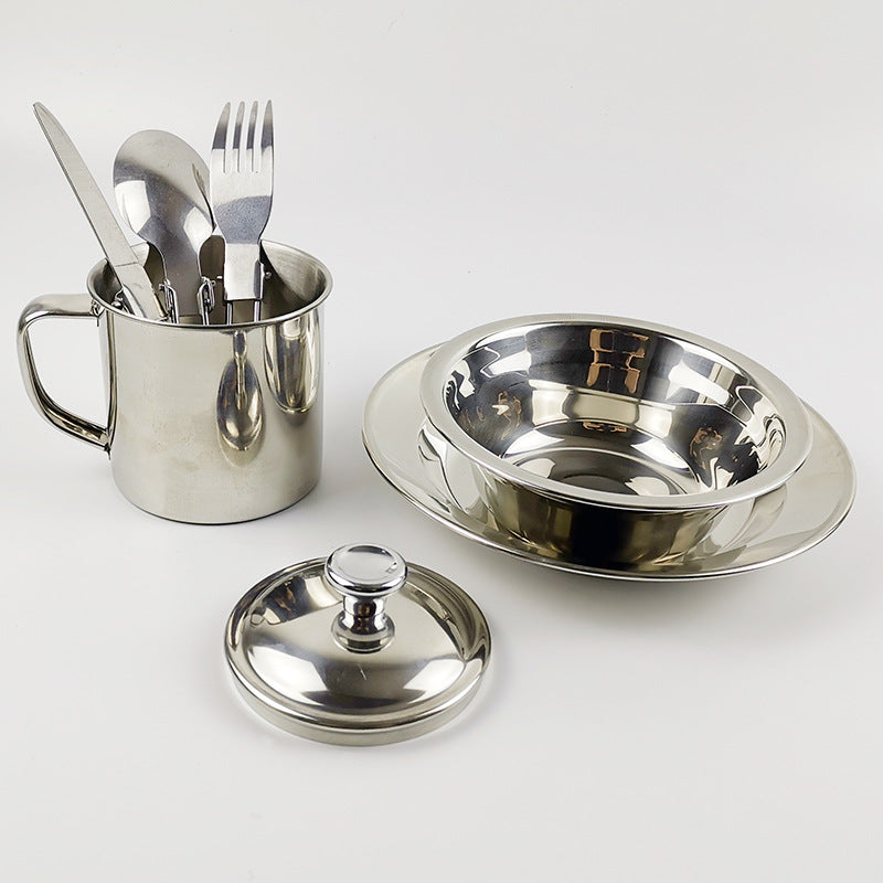 Outdoor Camping Stainless Steel Cookware Set Water Cup Tableware