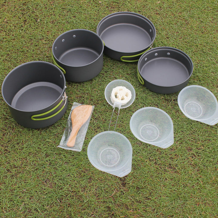 Portable Camping Cookware Set Non Stick Pot Pan Bowl Set 2-3 Person