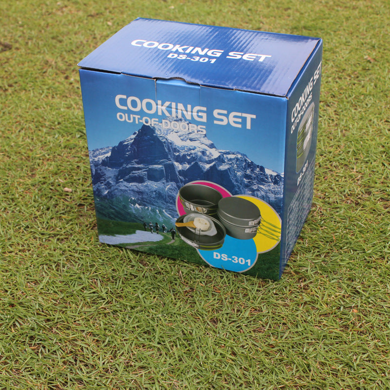 Portable Camping Cookware Set Non Stick Pot Pan Bowl Set 2-3 Person