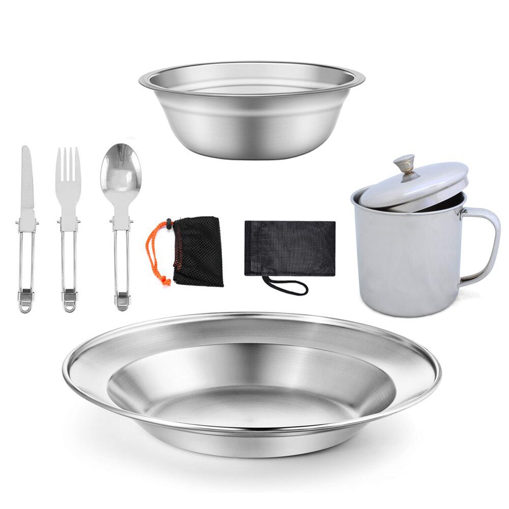 Outdoor Camping Stainless Steel Cookware Set Water Cup Tableware