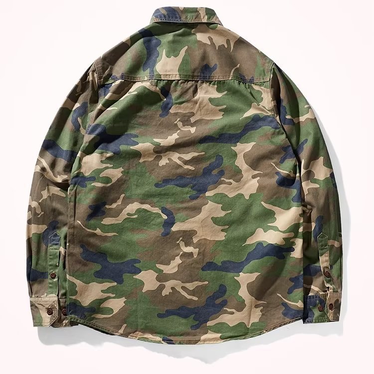 Men Distressed Washed Camouflage Casual Jacket