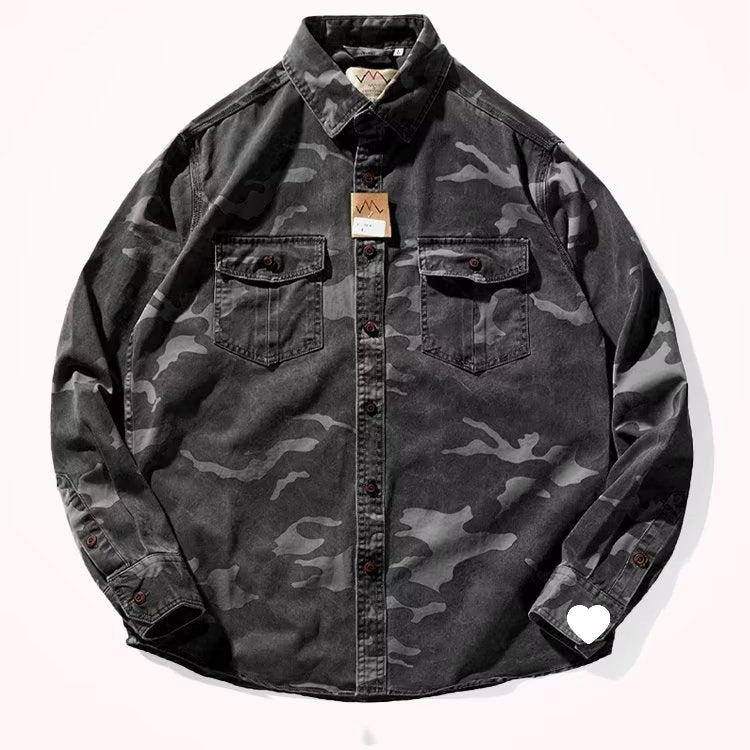 Men Distressed Washed Camouflage Casual Jacket