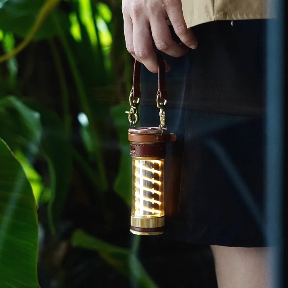 Leather Rope Camping Lantern Set Hanging Edison Style Lantern