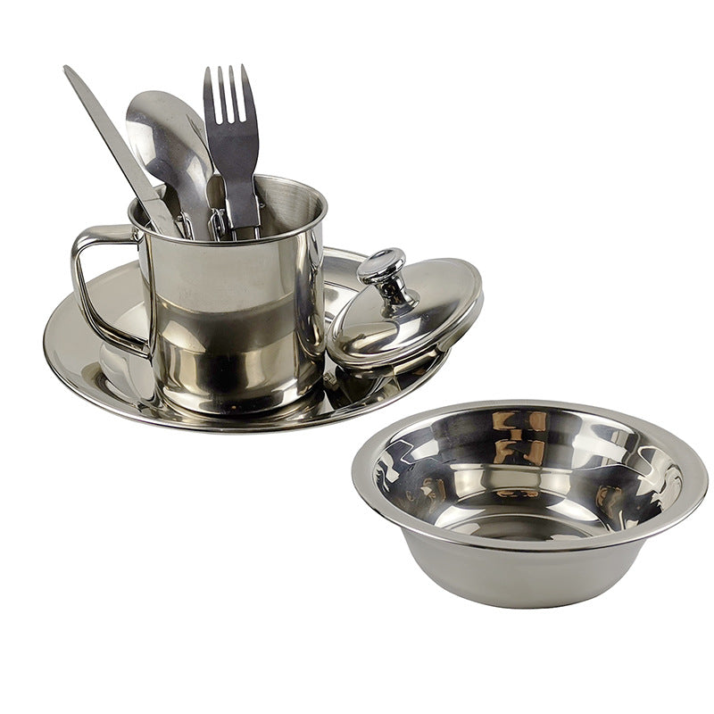 Outdoor Camping Stainless Steel Cookware Set Water Cup Tableware