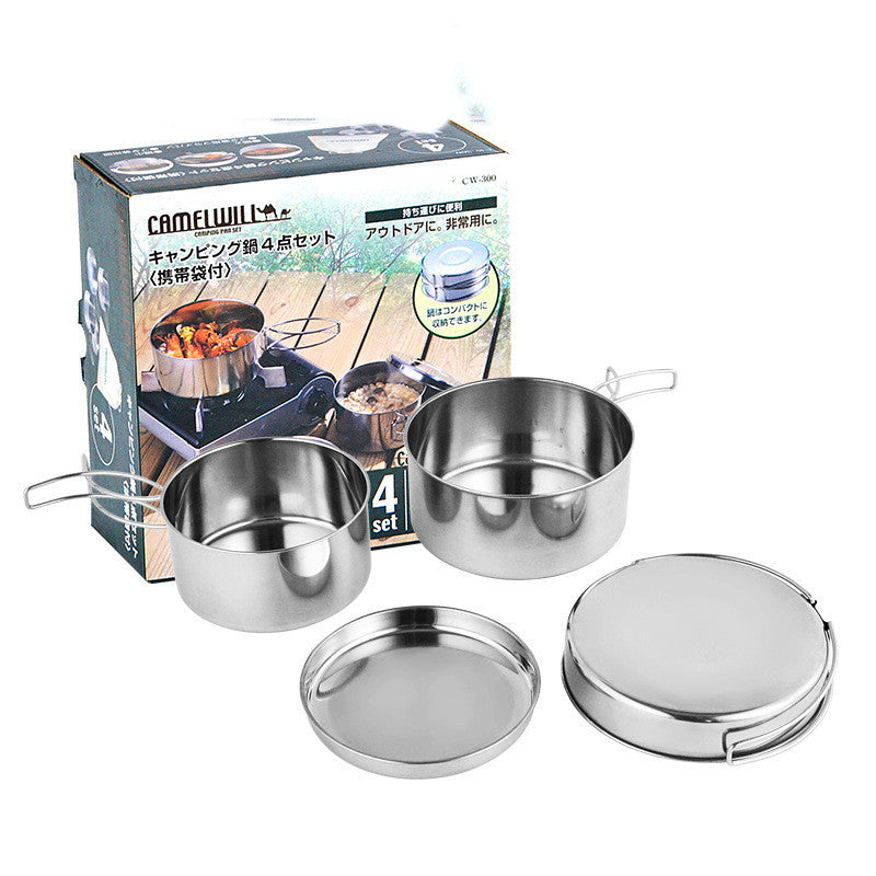 Outdoor Stainless Steel Camping Cookware Set Portable Pot Set