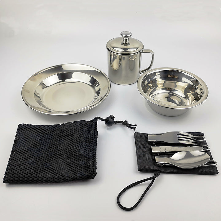 Outdoor Camping Stainless Steel Cookware Set Water Cup Tableware