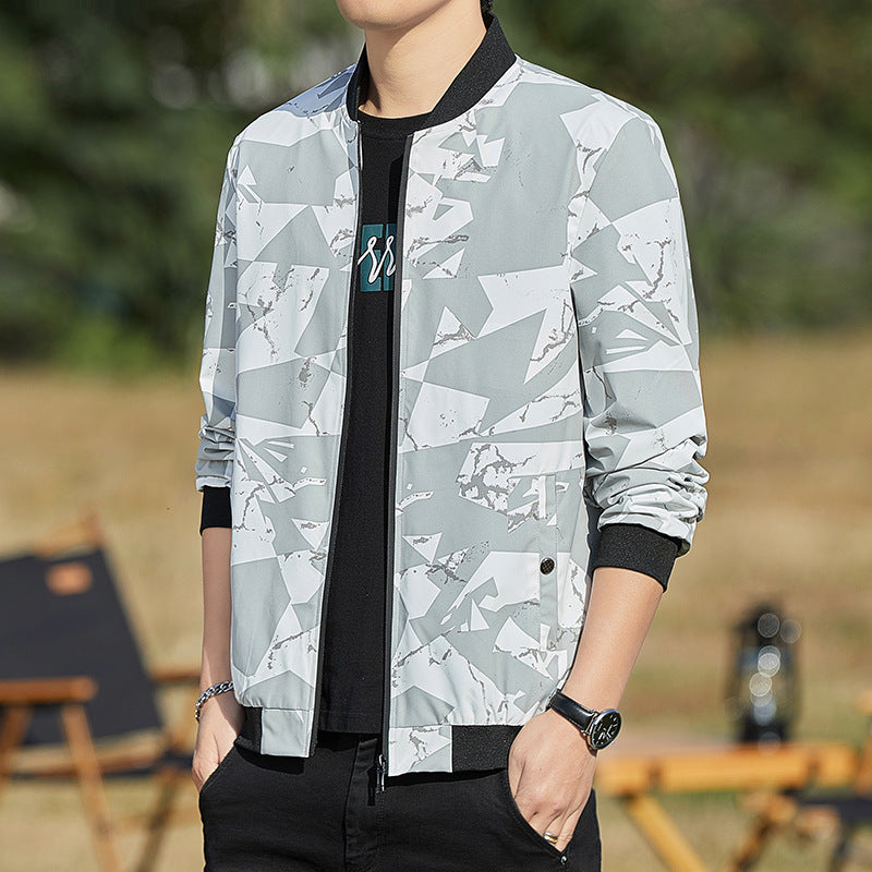 Men Stand Collar Camouflage Baseball Jacket Thin