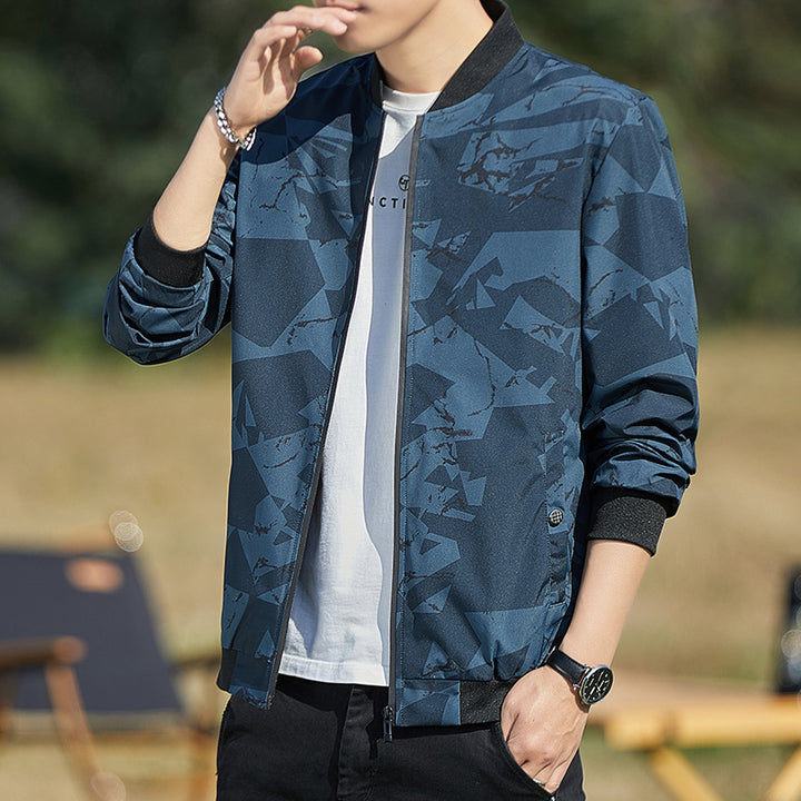 Men Stand Collar Camouflage Baseball Jacket Thin