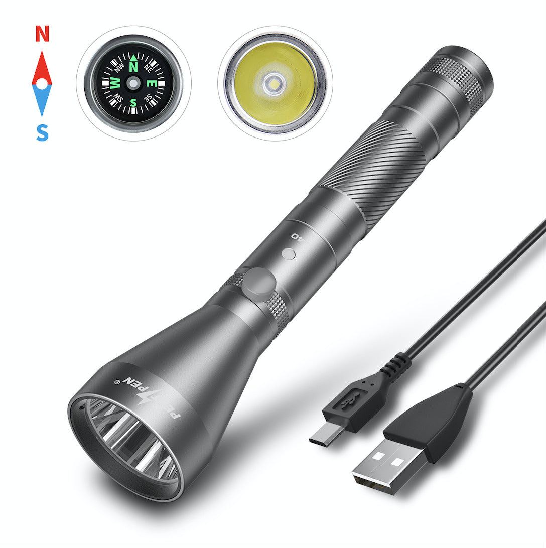Rechargeable USB Waterproof Camping Flashlight With Compass