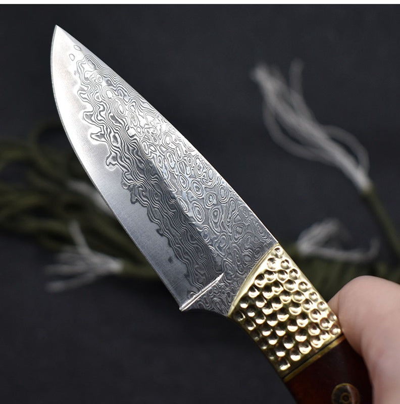 Damascus Steel Straight Pocket Knife High Hardness Camping Hunting