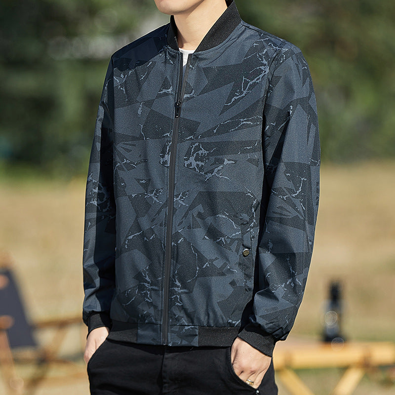 Men Stand Collar Camouflage Baseball Jacket Thin
