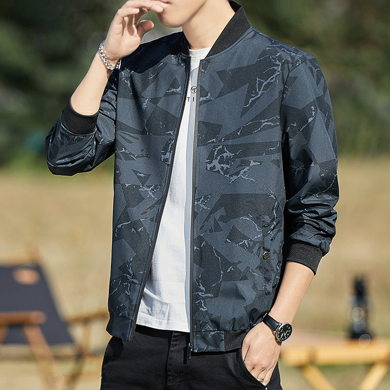 Men Stand Collar Camouflage Baseball Jacket Thin