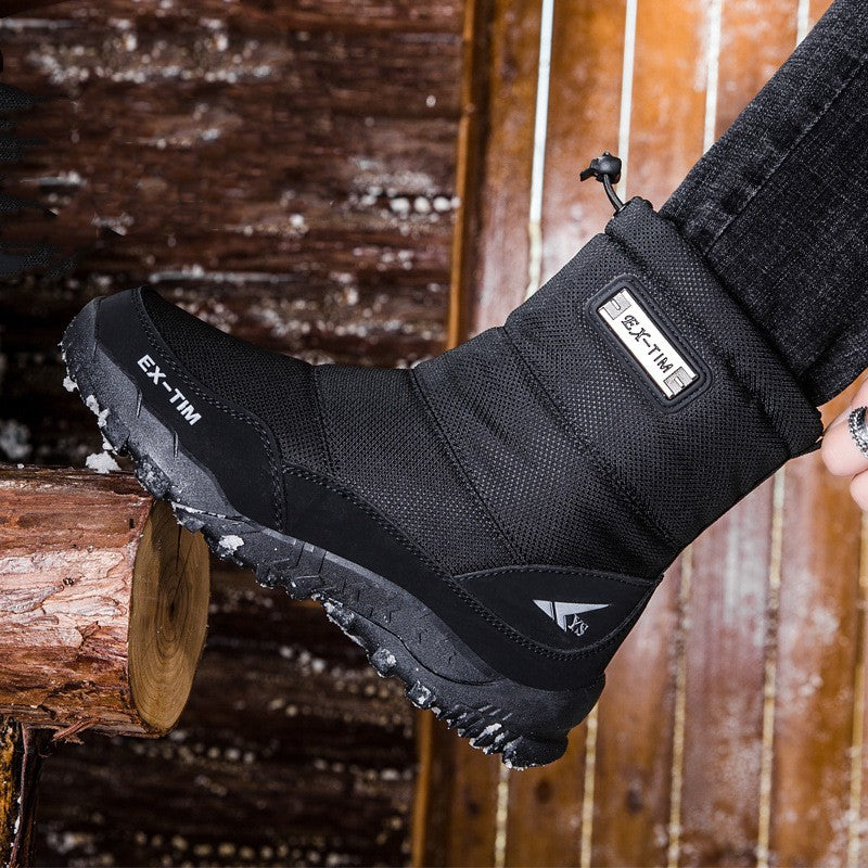 Men Waterproof Snow Boots Short Fleece Lined Hiking Shoes