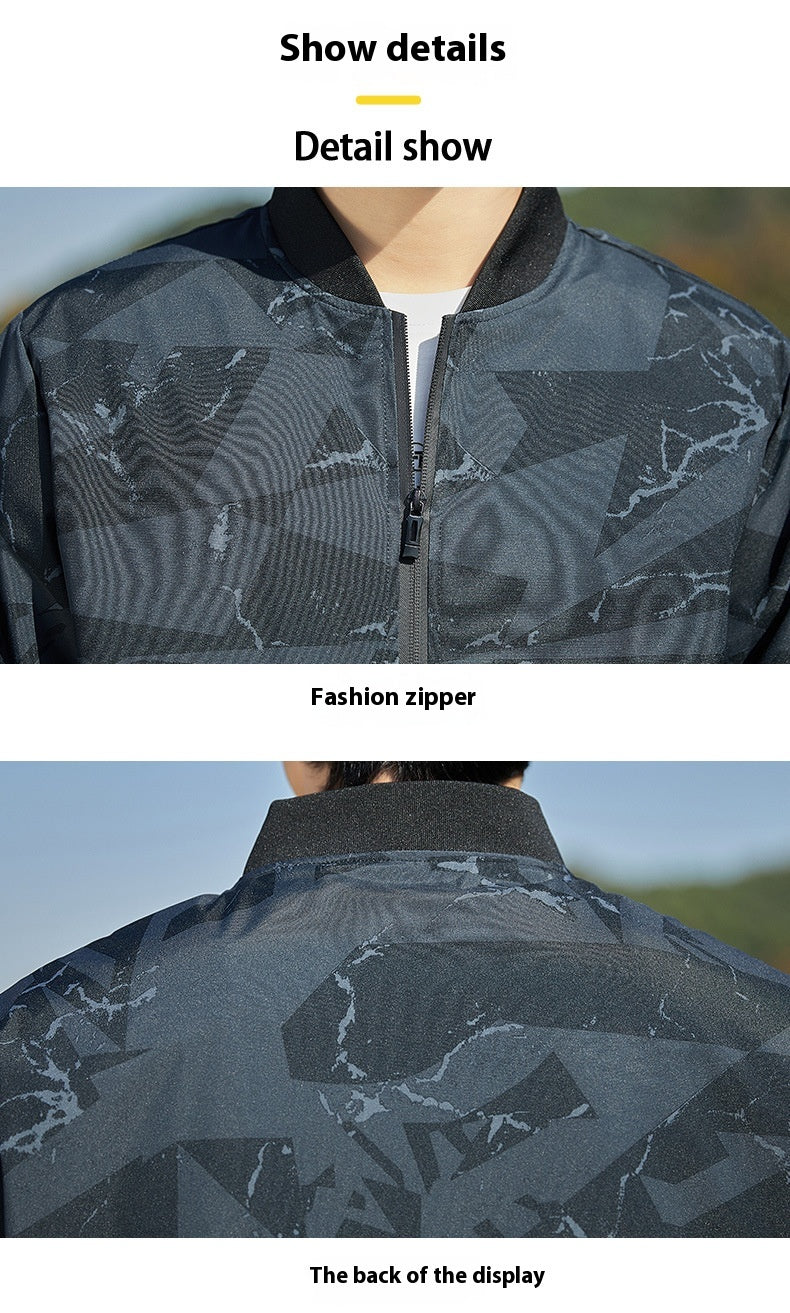 Men Stand Collar Camouflage Baseball Jacket Thin