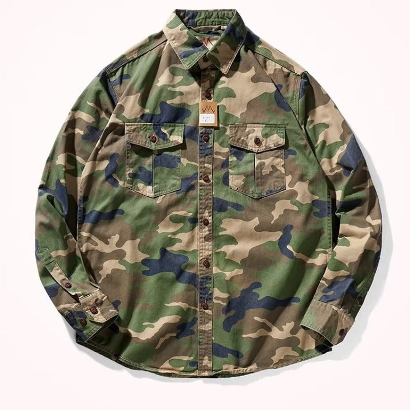 Men Distressed Washed Camouflage Casual Jacket
